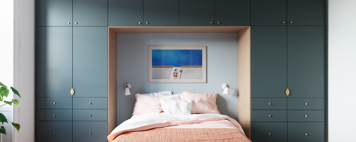 Wardrobe x headboard in Blue 05 - Bleu paon