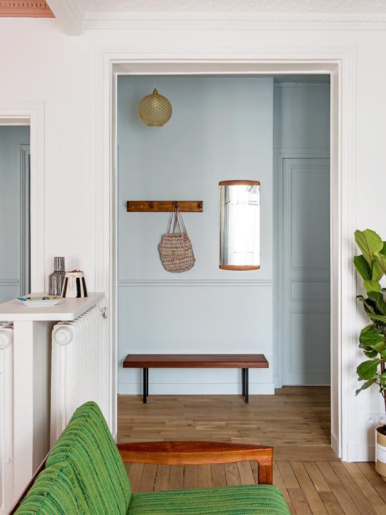 Bright hallway painted in Bleu ciel