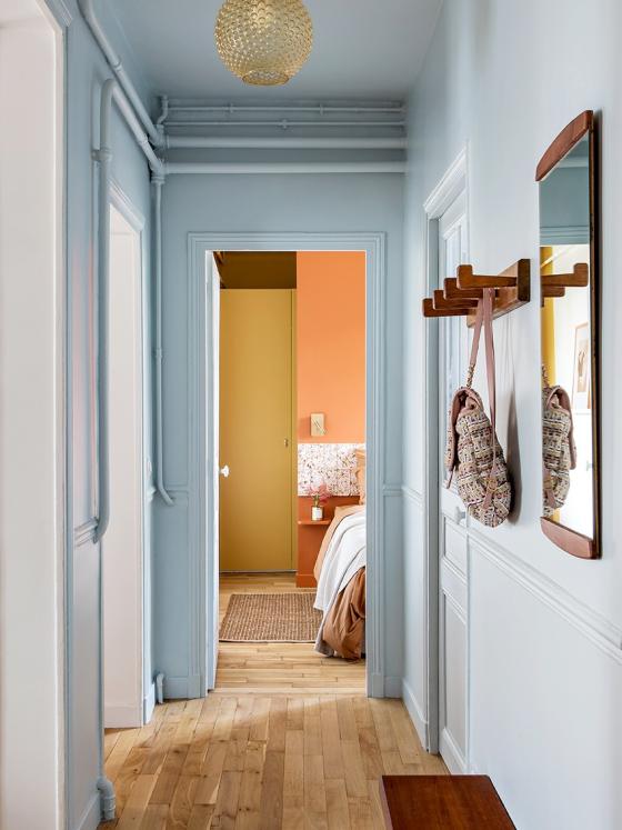 Bright hallway painted in Bleu ciel