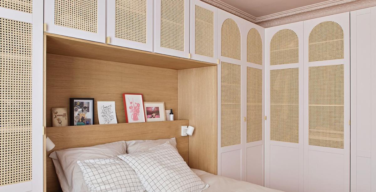 Wardrobe x headboard in Beige 01 - Beige rosé