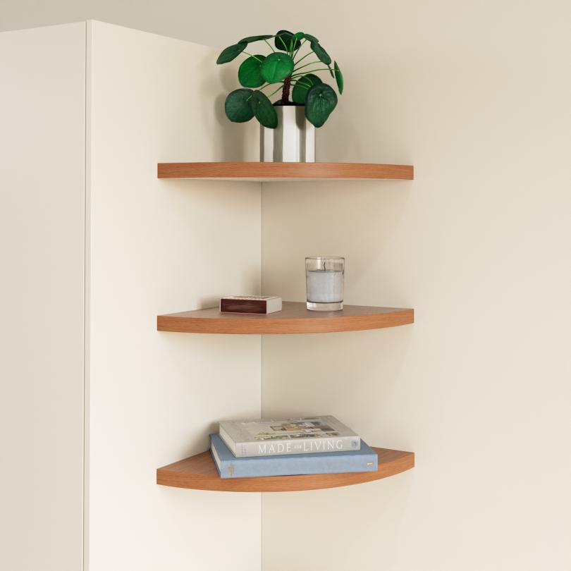 Corner curved floating shelf
