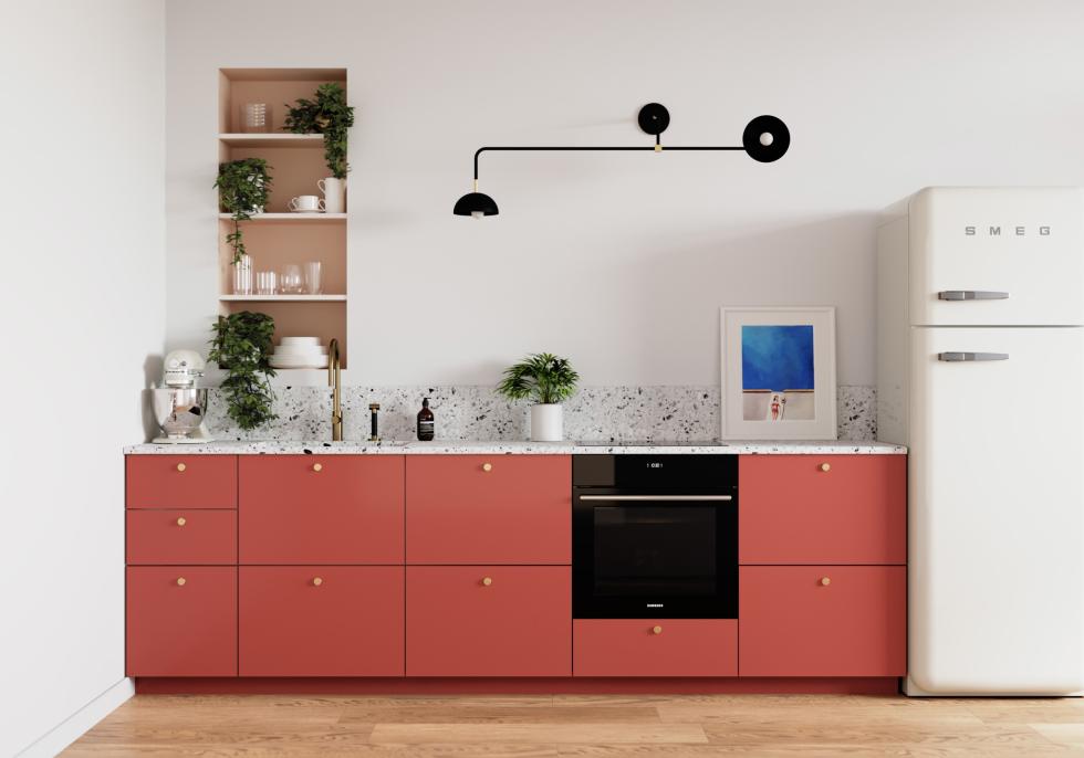 Projet Plum Living réalisé avec nos façades lisses en laque mate Terra
