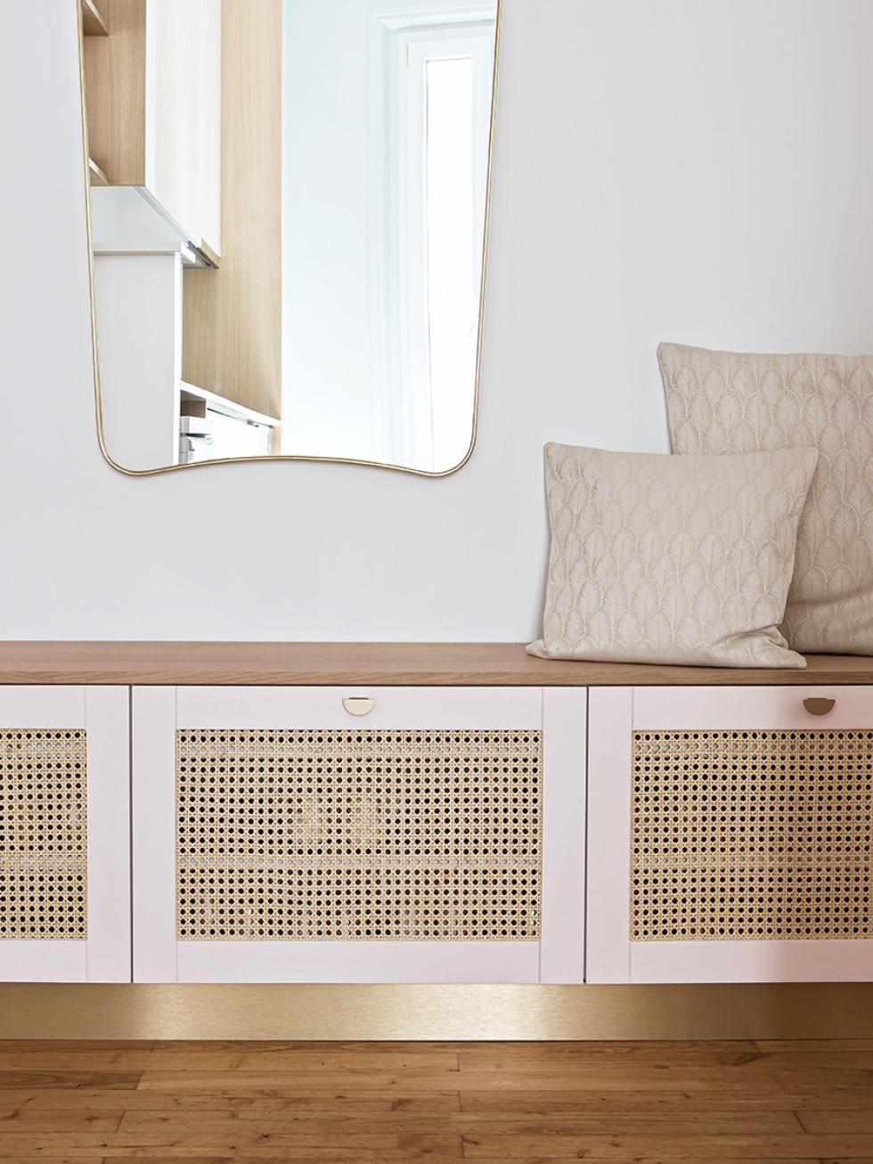 banquette cannage arche beige rosé