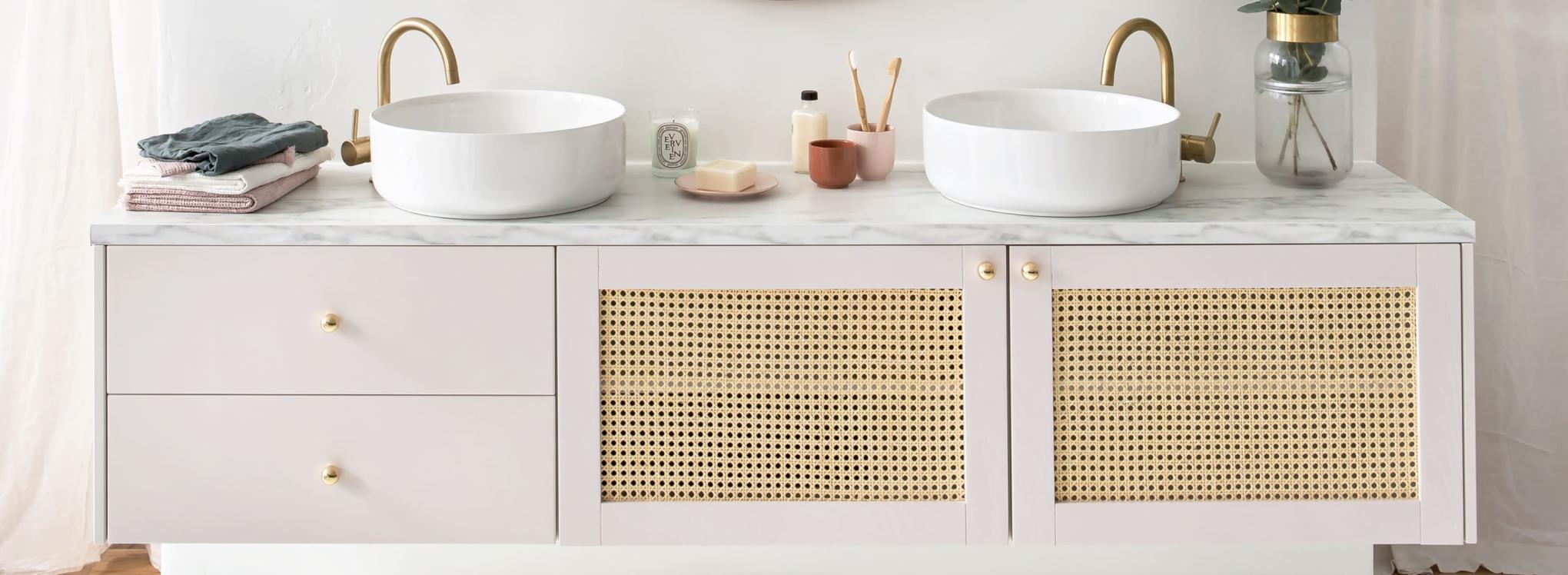 Badezimmer mit Flechtwerk in Beige 01 - Beige rosé