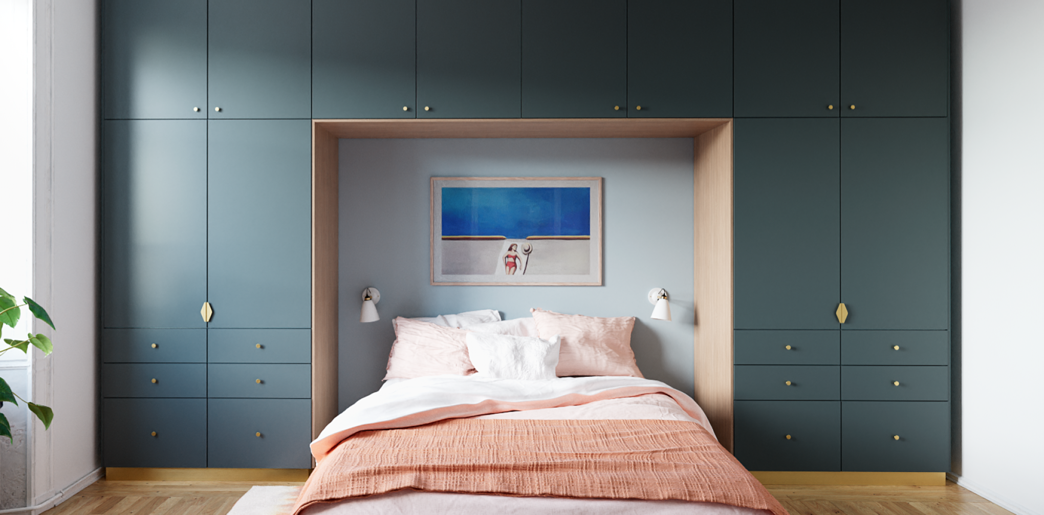 Dressing tête de lit bleu nuit blanc niche
